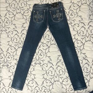 Miss Me Dark Blue Skinny Jeans with Embellished Pockets